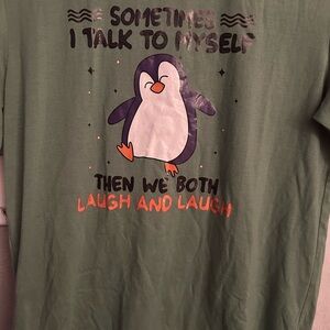 SHEIN Green Tee with Penguin Print